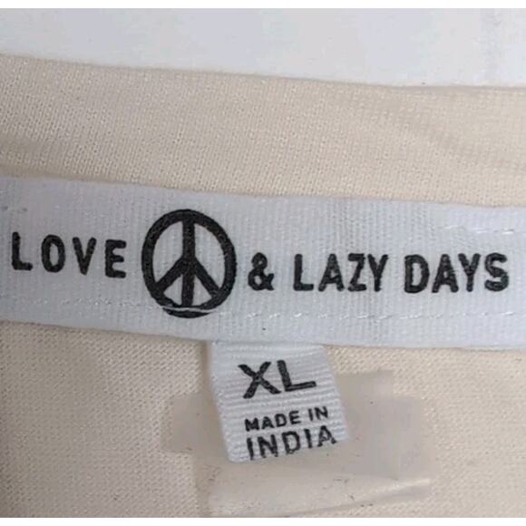 Love Peace & Lazy Days Fringe Crop Top Jr Size XL Cream Blessed Red White Blue - Picture 5 of 13
